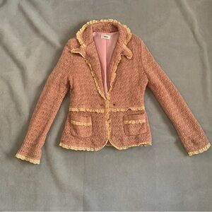Vintage 90s peach pink knit blazer with Lace Trim